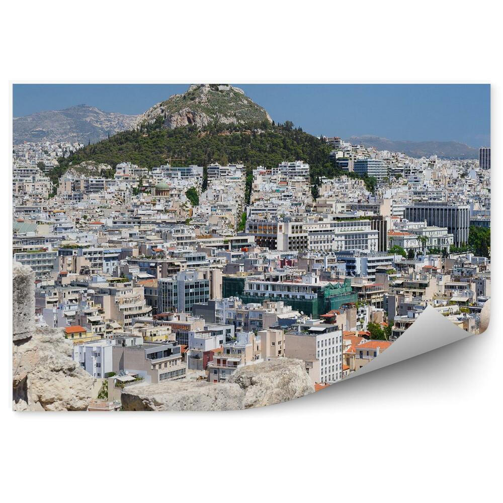 Poszter tapéta Athén város panorámája Görögország épületek hegyek romjai ég