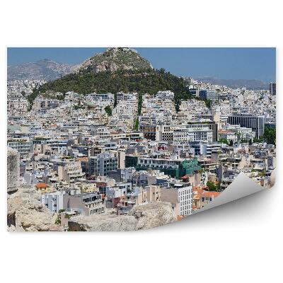 Poszter tapéta Athén város panorámája Görögország épületek hegyek romjai ég