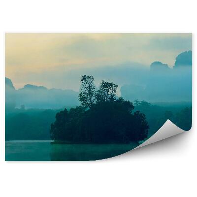 Öntapadós fotótapéta falra Fák növények tó égbolt naplemente