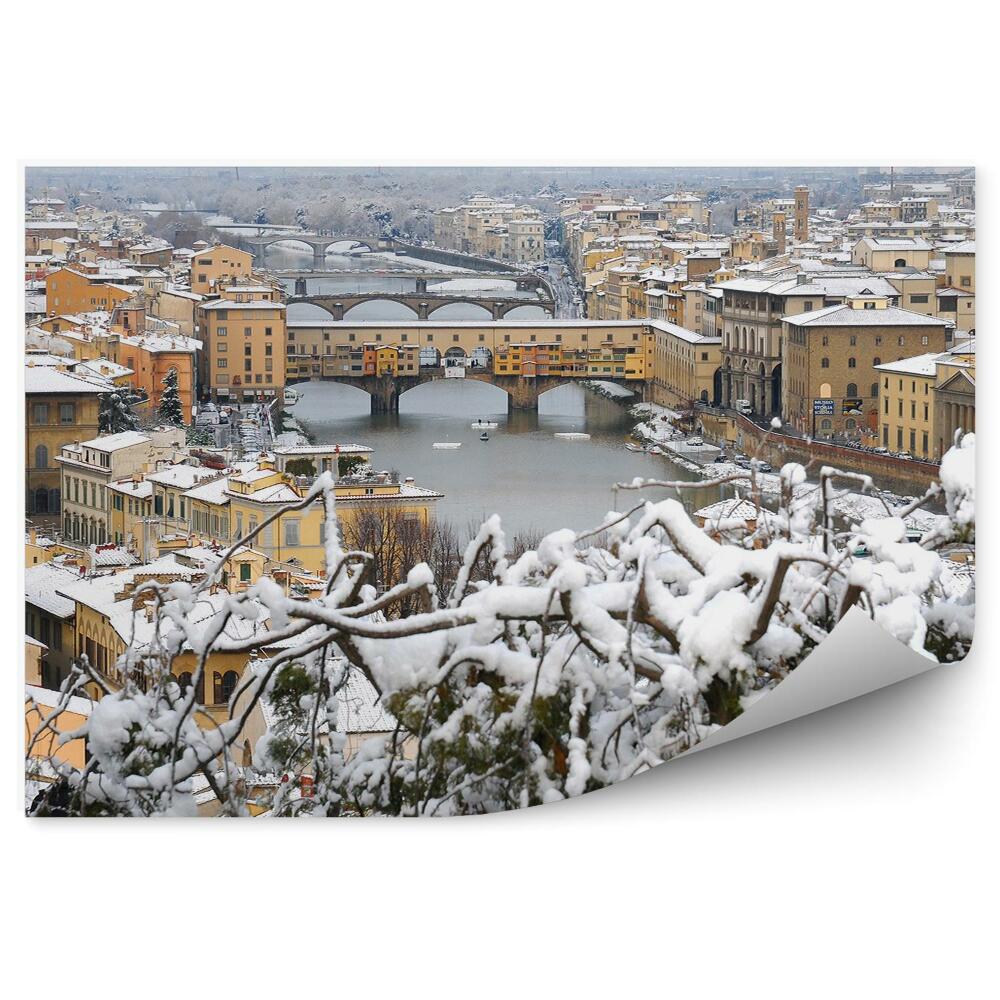 Poszter tapéta aranyművesek híd folyó épületek égbolt firenze tél hó