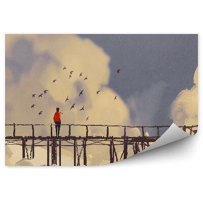 Modern fotótapéta Kép a madarak móló felhők ég fiú