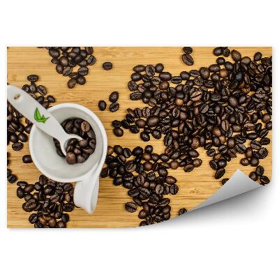 Kép Tapéta Szemes kávé világtérkép bögre kanál fából készült asztal