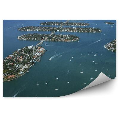 Öntapadós fotótapéta falra Légifelvételek a hajók házak fák Miami szigetén