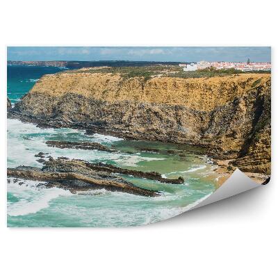 Modern fotótapéta Cliff beach atlanti óceán hullámai ég felhők építészet zöld