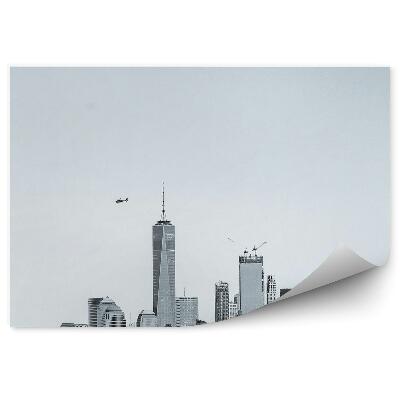 Modern fotótapéta Városi felhőkarcoló helikopter város fekete-fehér