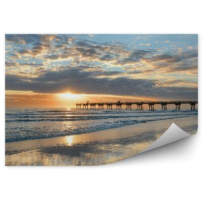 Fotótapéta Strand napfelkelte megvilágított móló