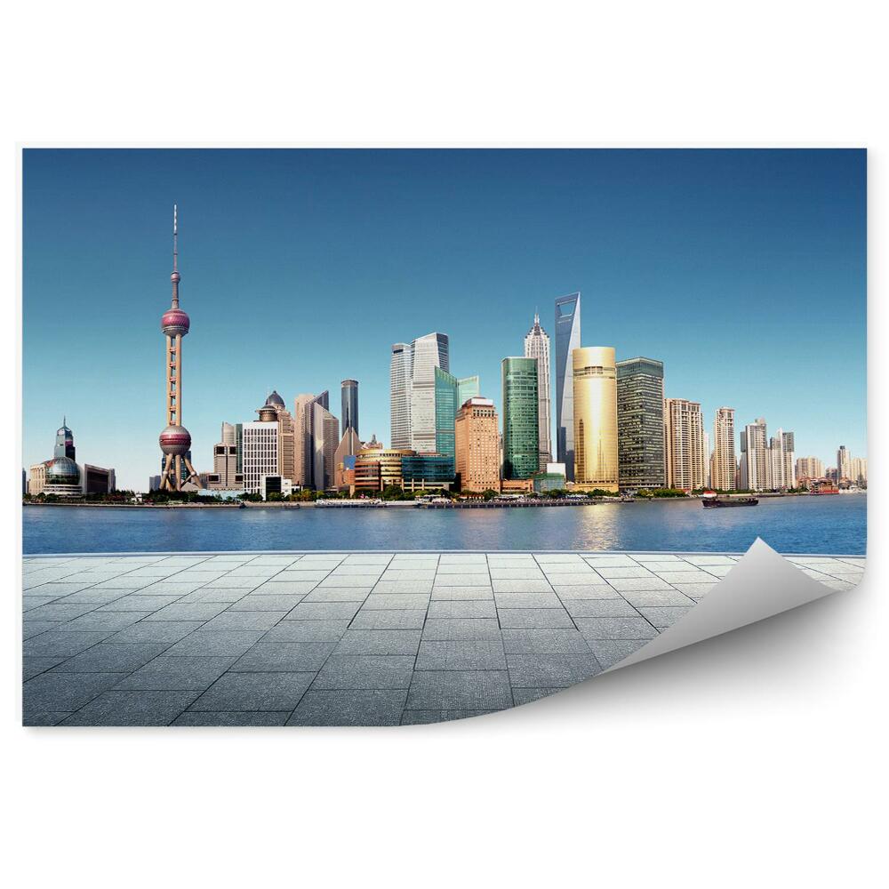 Modern fotótapéta Shanghai felhőkarcolók város látképe óceán sétány