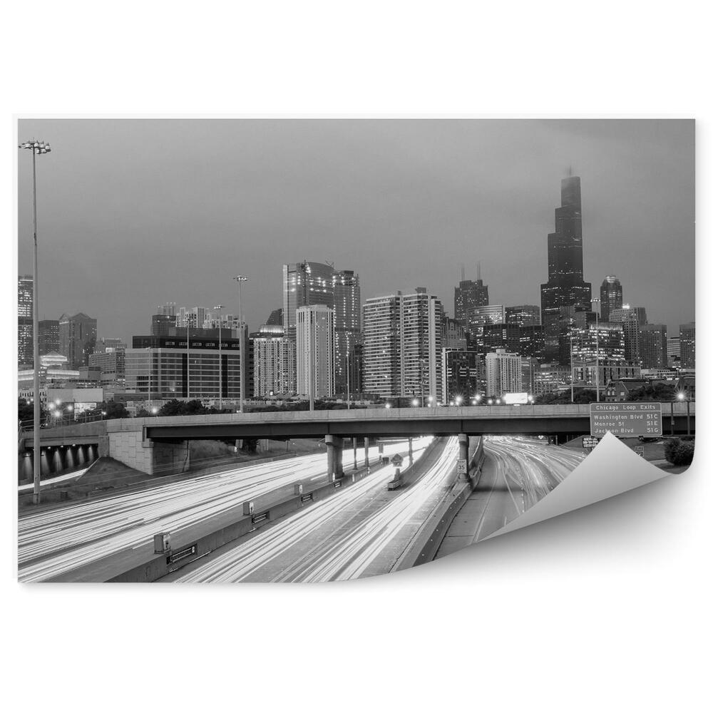 Fotótapéta szépia légi felvétel chicago belvárosi felhőkarcolók híd utcai lámpáira