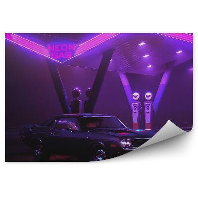 Modern fotótapéta Neonfények benzinkút autó éjszaka