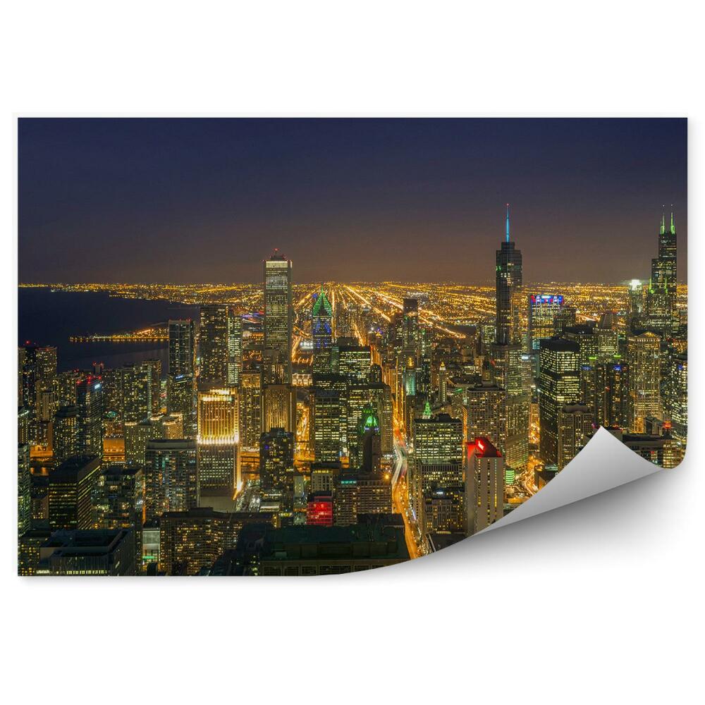Fotótapéta légi felvétel chicago belvárosi felhőkarcolók óceán éjszakai fényei