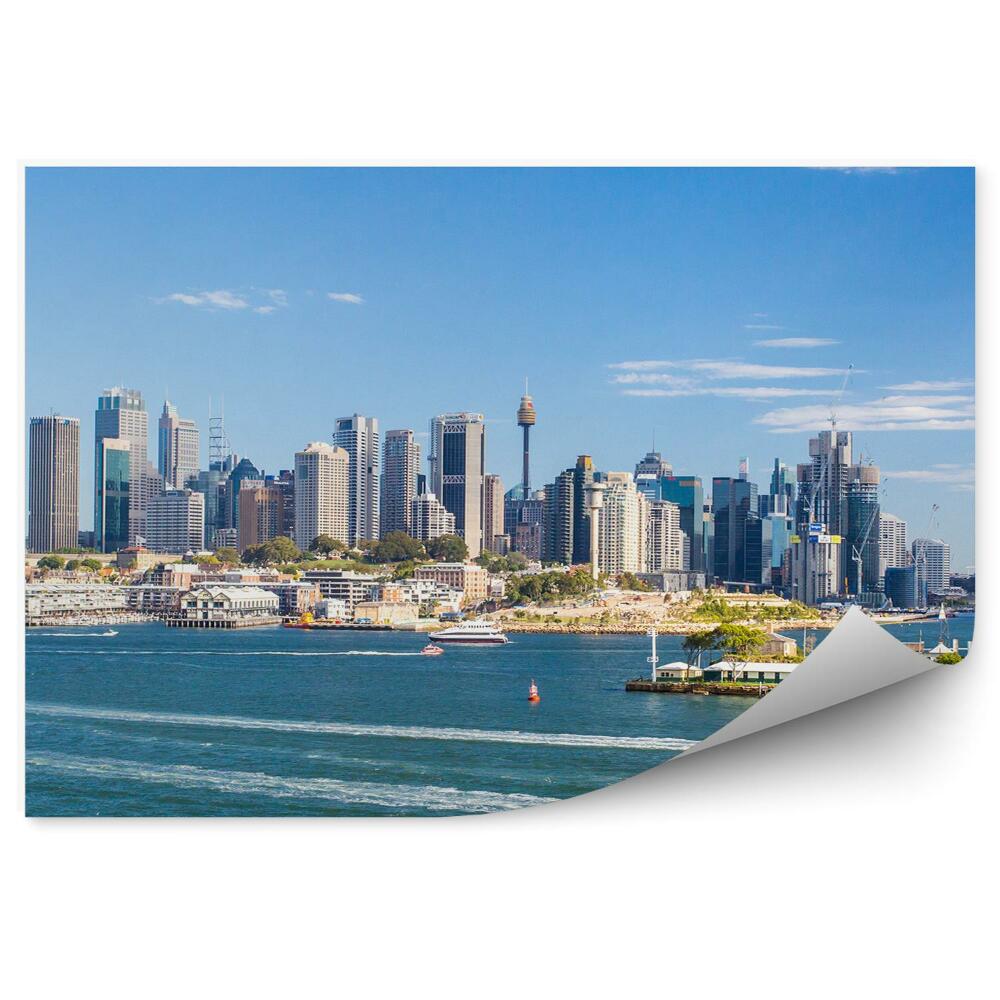 Poszter tapéta felhőkarcolók fák hajók óceán ég felhők Sydney