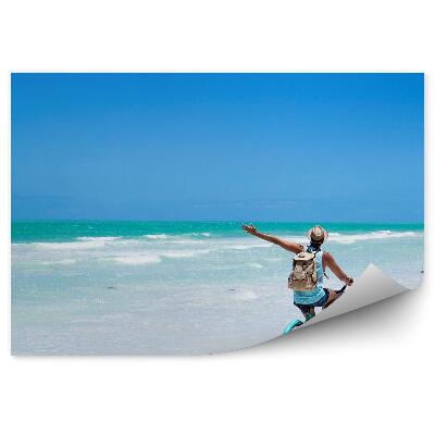 Öntapadós fotótapéta falra Turisztikai kerékpáros óceán strand madarak égbolt