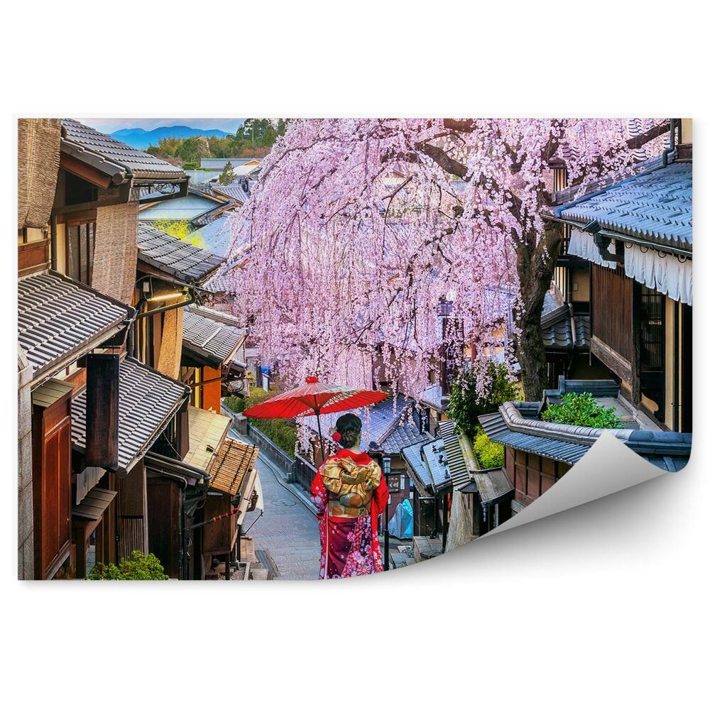 Modern fotótapéta Nő város japán cseresznyevirág