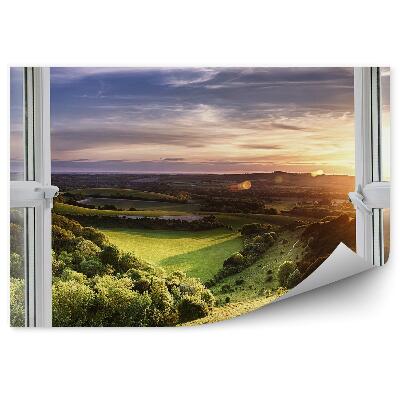 Fotótapéta Zöld domb tisztásra kilátás az ablakból