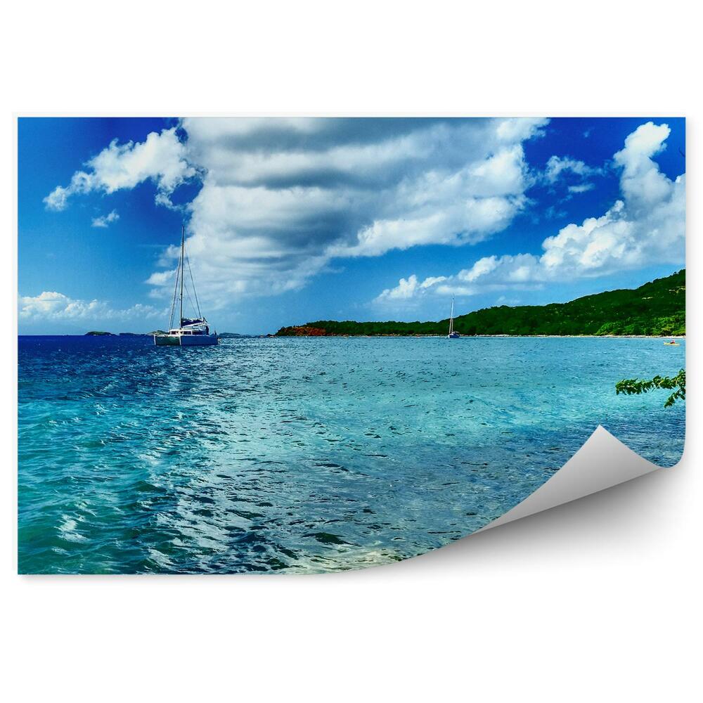 Poszter tapéta Puerto Rico strand csónakok kék víz zöld