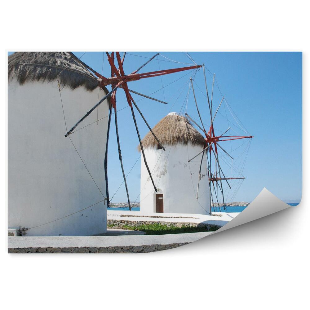 Fotótapéta Mykonos sziget szélmalmok víz