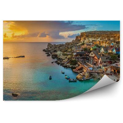 Öntapadós fotótapéta falra Panorámás kilátás épületek hidak lépcsők csónakok sziklák naplemente