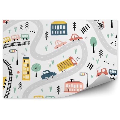 Poszter tapéta Városi vonatkocsik épületeinek grafikája egy fiú számára