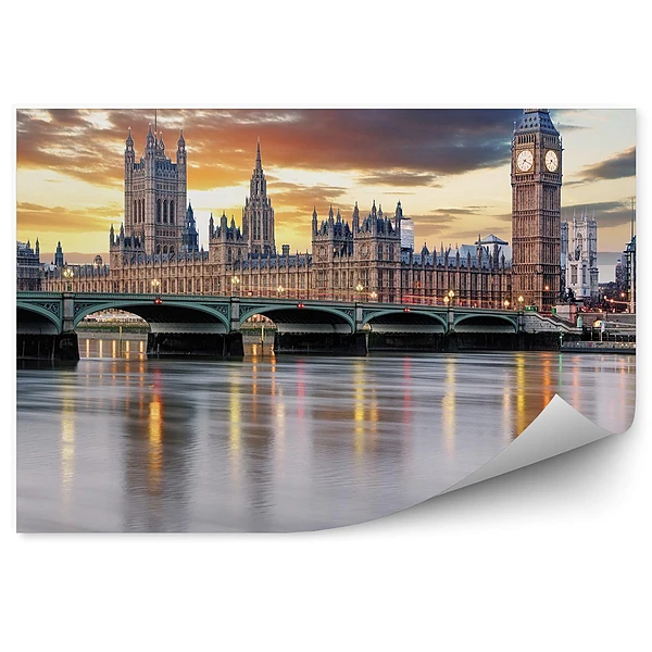 Fotótapéta köd London Big Ben fák lámpája felett