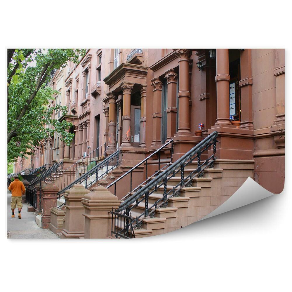 Fotótapéta épületek Harlem New York fák emberek autók lépcsők jele