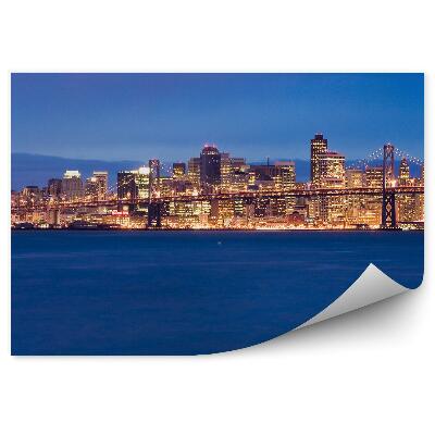 Poszter tapéta Golden Gate híd óceáni épületek éjszakai San Francisco-ban