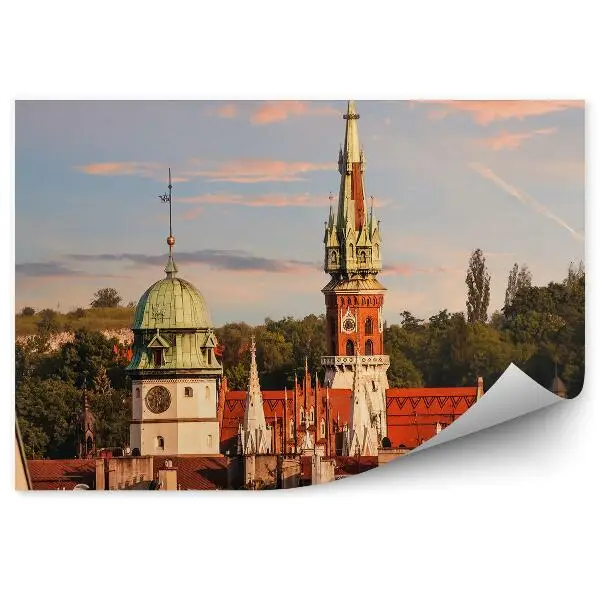 Fotótapéta Templomtető épületek természeti fák