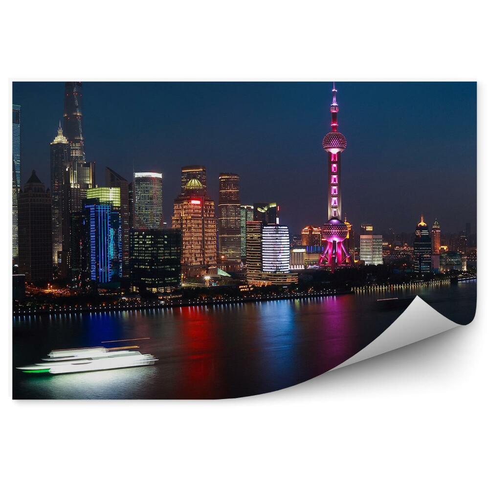 Fotótapéta Éjszakai panoráma a város Shanghai folyóra