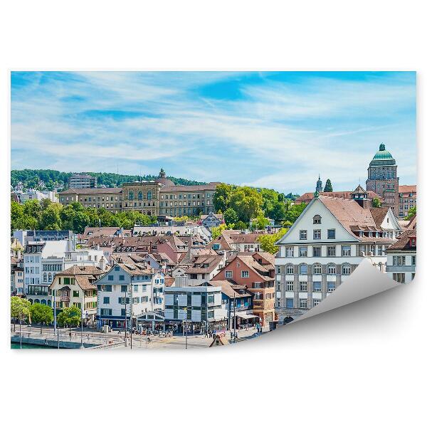 Modern fotótapéta Épületek híd folyó templom ég felhők zurich