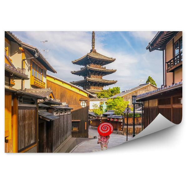 Öntapadó fotótapéta Yukata esernyő japán építészeti épületek