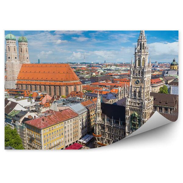 Öntapadó fotótapéta Panoráma épületek katedrális fák müncheni német égbolt felhők