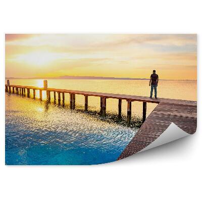 Öntapadó fotótapéta Pier ember óceán ég felhők naplemente