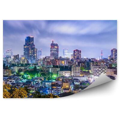 Fotótapéta felhőkarcolók épületek éjszaka Tokió Japán fákat világít