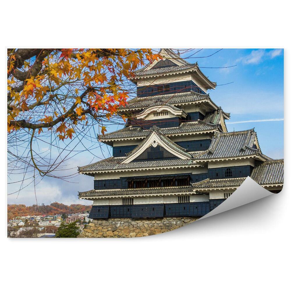 Fotótapéta Őszi színes levelek Japán várvíz