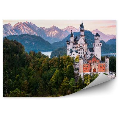 Fotótapéta Sunrise hegyek természet fák kastély