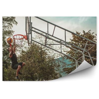 Fotótapéta Kosárlabda játékos kosárlabda kosár fák épületek pad