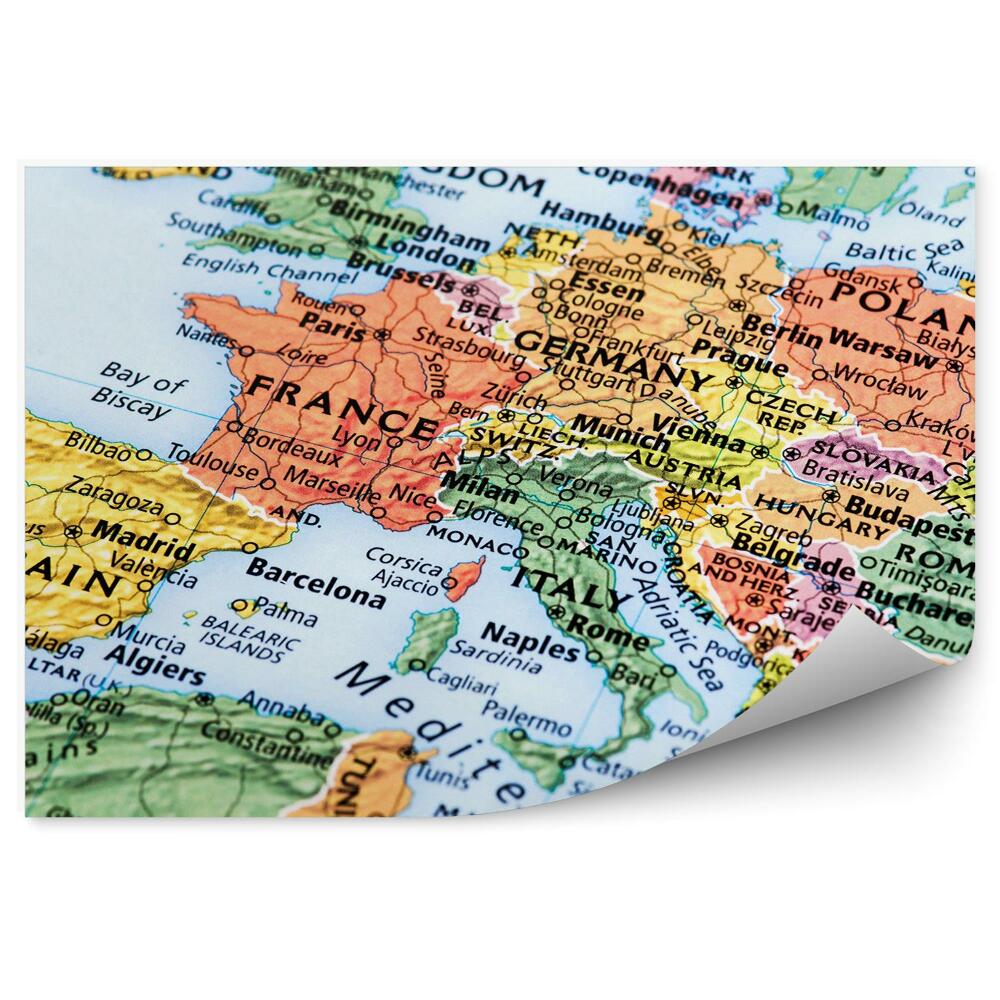 Fotótapéta Nyugat-Európa országok fővárosainak térképe