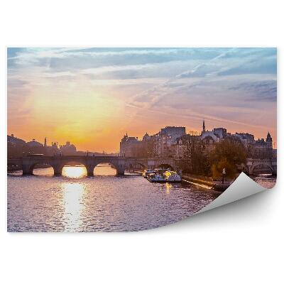 Fotótapéta naplemente ég hidak épületek jachtok Szajna