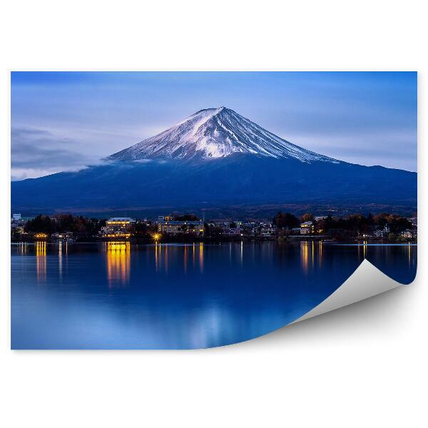 Öntapadós fotótapéta Mount Fuji naplemente köd épületek tó Yokohama éjszaka