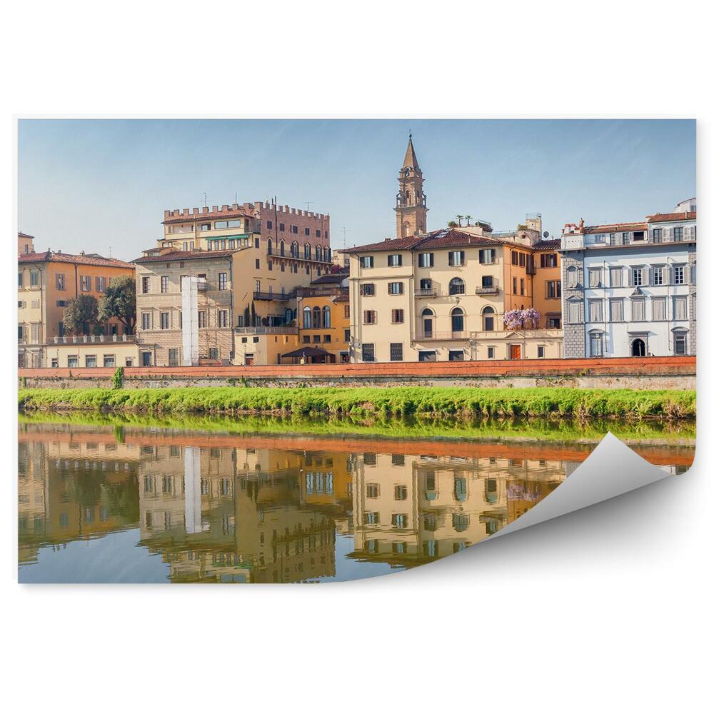 Poszter tapéta Arno folyó épületei fű Firenze ég