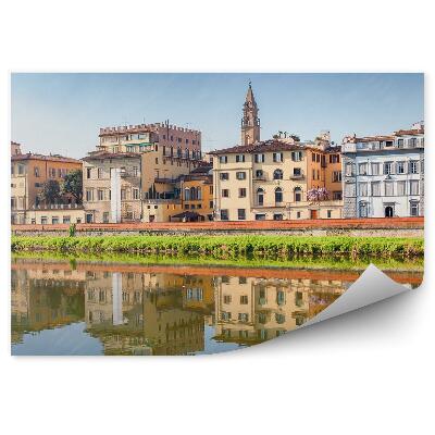 Poszter tapéta Arno folyó épületei fű Firenze ég