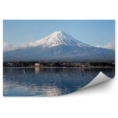 Öntapadó fotótapéta Mount Fuji Lake Kawaguchiko Téli hófelhők megtekintése