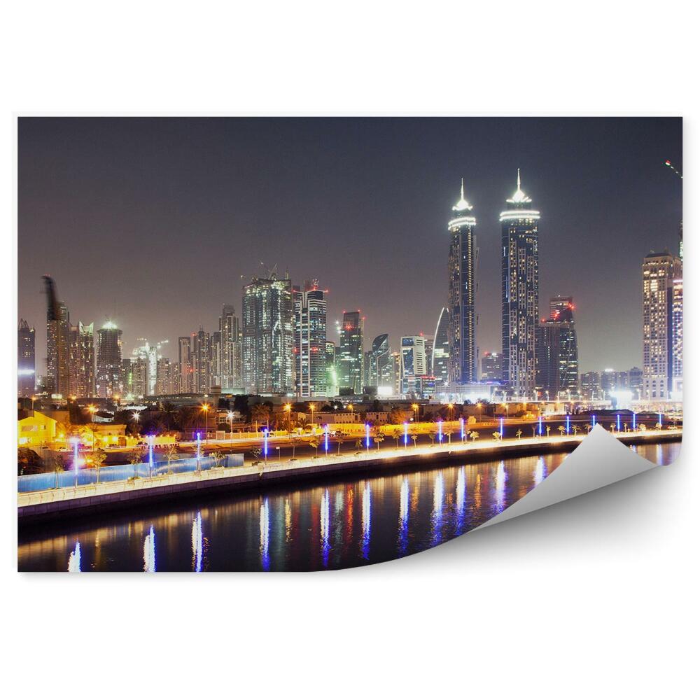 Fotótapéta felhőkarcolók fényei éjszakai kikötő Dubai