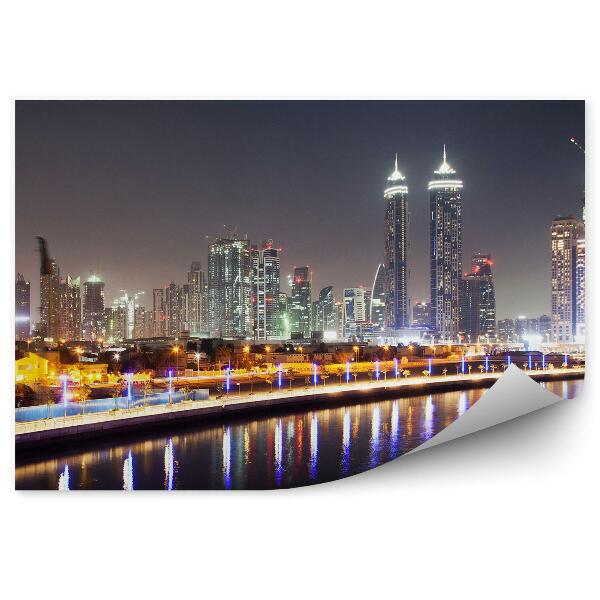 Fotótapéta felhőkarcolók fényei éjszakai kikötő Dubai