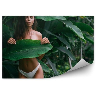 Modern fotótapéta Barna nő borított egy nagy levél természet