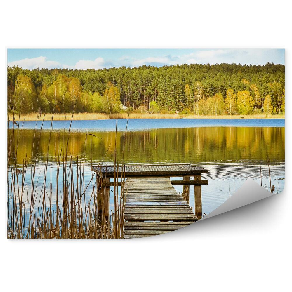 Fotótapéta Mazury-tó, híd, fák, növények, égbolt, felhők, növények