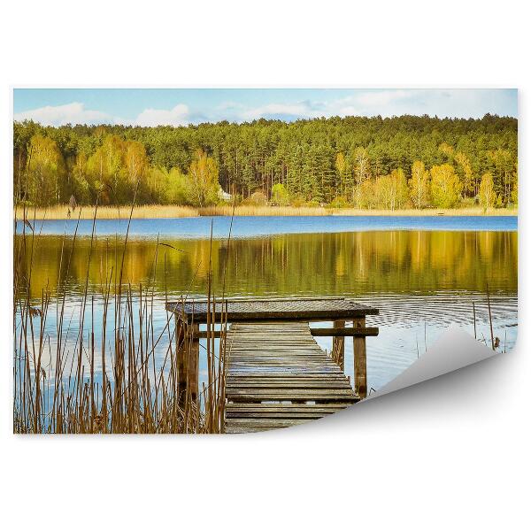 Fotótapéta Mazury-tó, híd, fák, növények, égbolt, felhők, növények