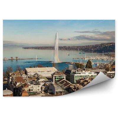 Öntapadó fotótapéta Épületek hajók szökőkút víz szivárvány genfi égbolt felhők