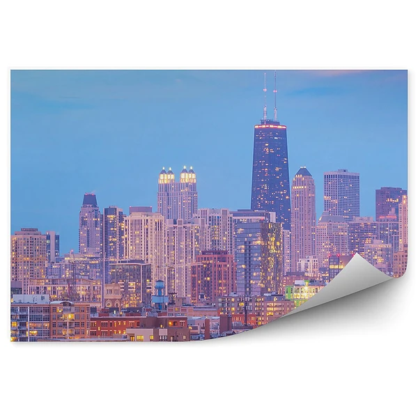 Fotótapéta felhőkarcolók fények fák épületek Chicago ég felhők