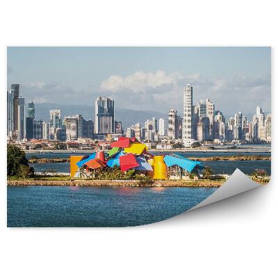 Öntapadós fotótapéta falra Felhőkarcolók fák óceán ég felhők