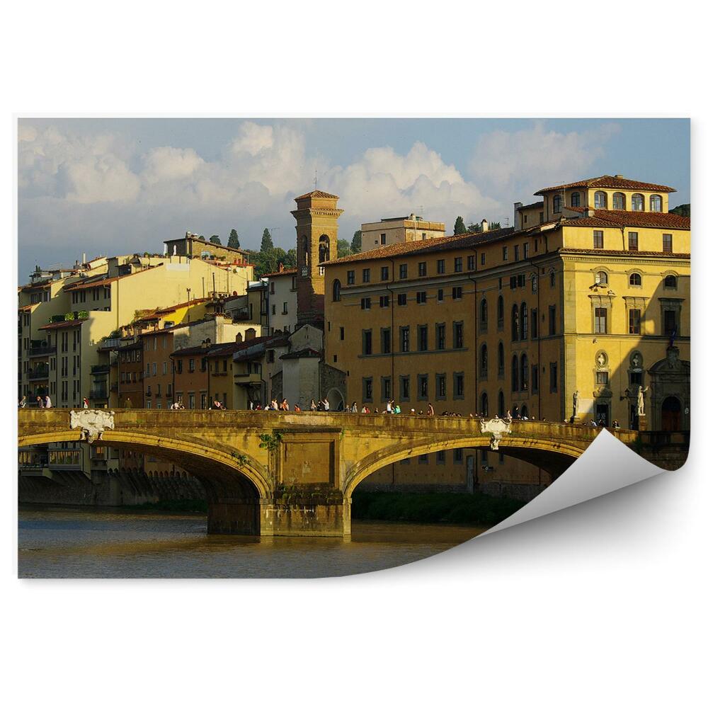 Poszter tapéta Szentháromság-híd éjszakai épületek Arno River Firenze Olaszország